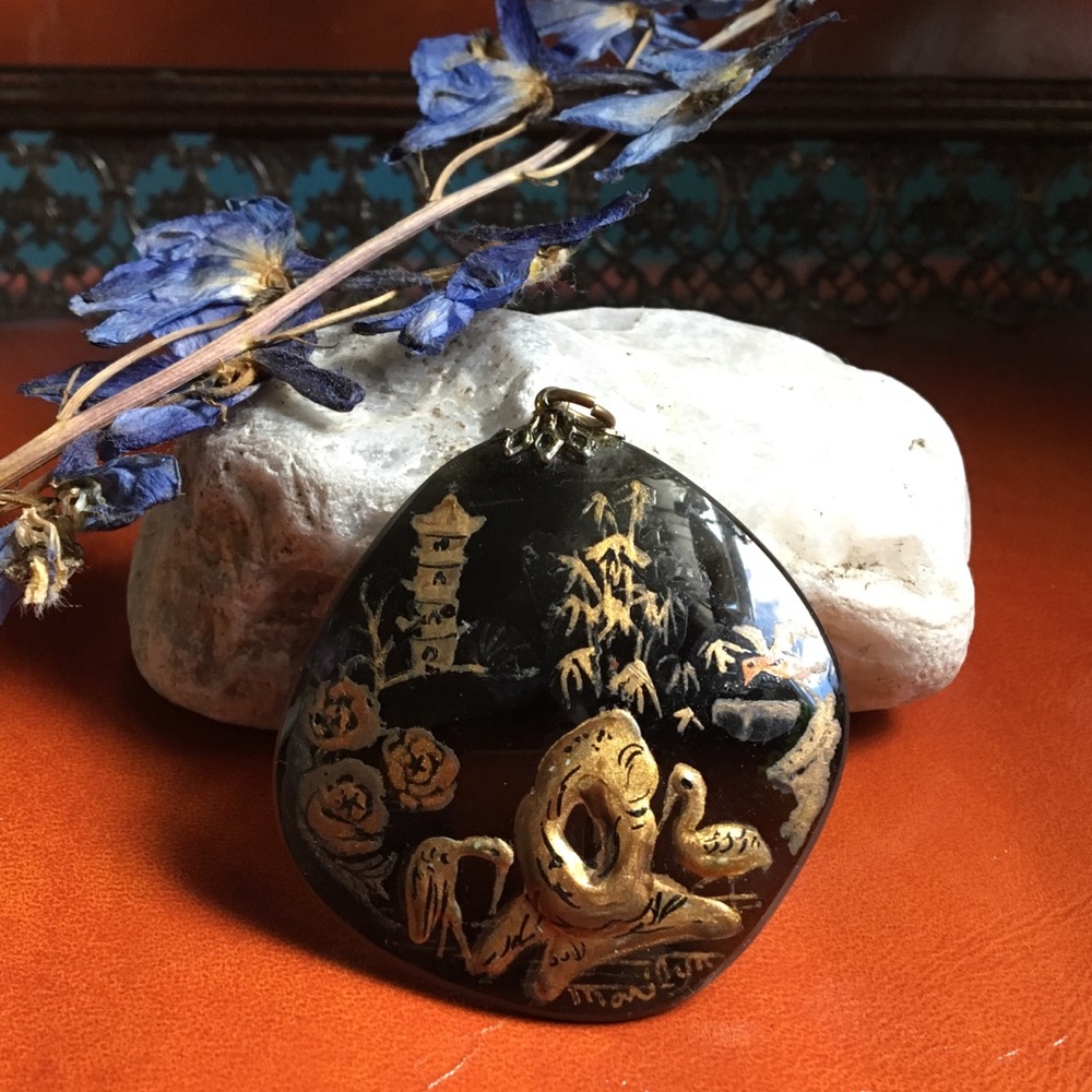 Hand painted Black and Gold Japanese pendant